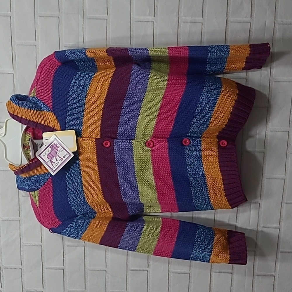 NWT Girls Globaltex hooded multicolored button front sweater